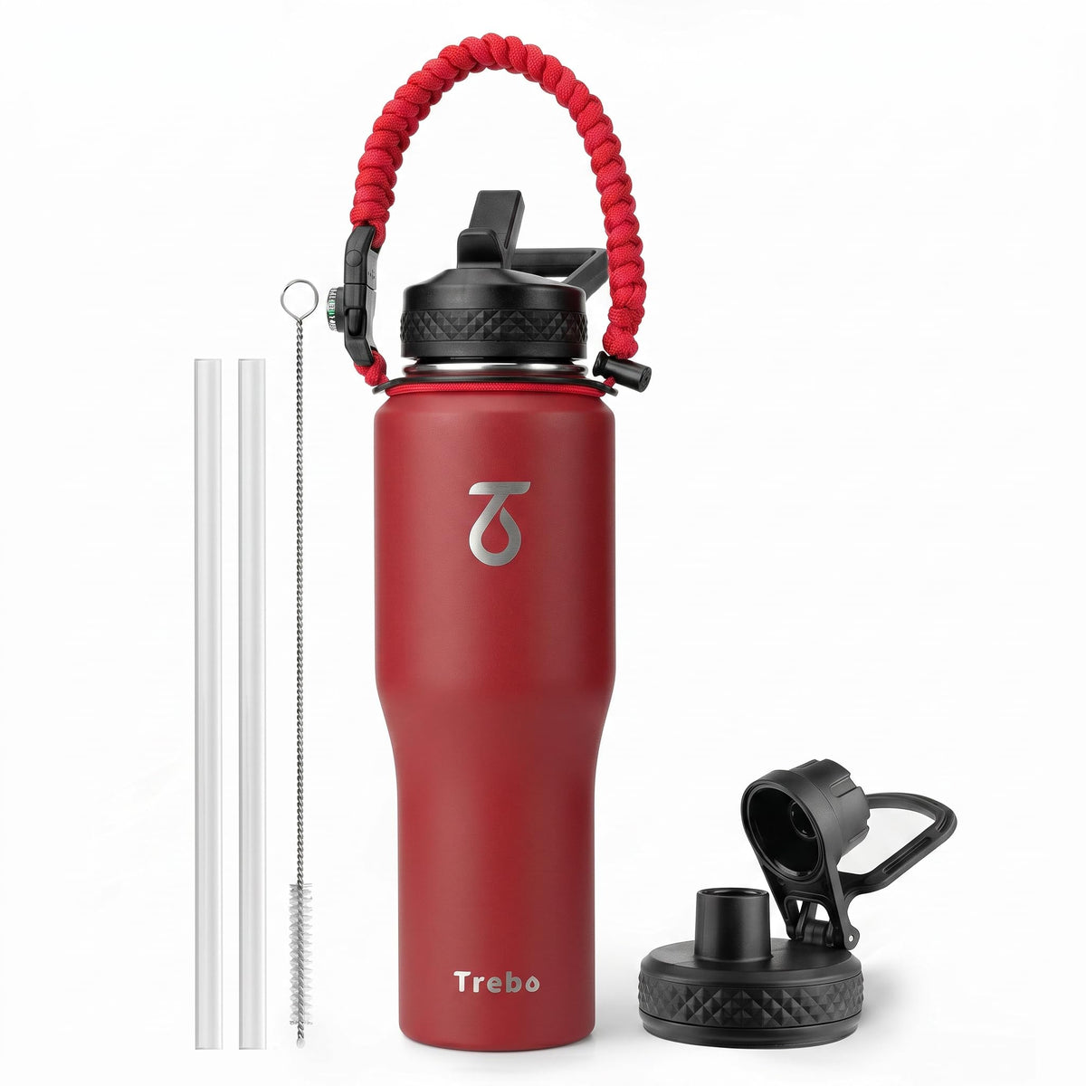 Trebo 40 oz Water Bottle Insulated Fit in Any Car Cup Holder with 2 Lids