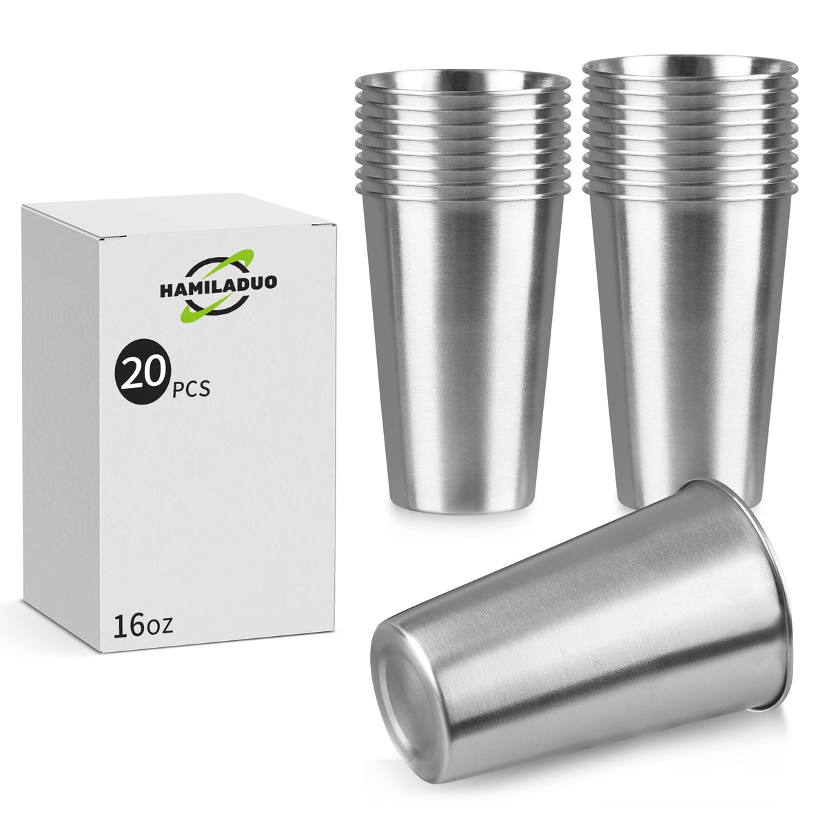 16 oz Stainless Steel Pint Cups, 4Pack Steel Cup,Pint Cup Tumbler，water Tumbler,Stackable,Reusable,BPA Free, (4)