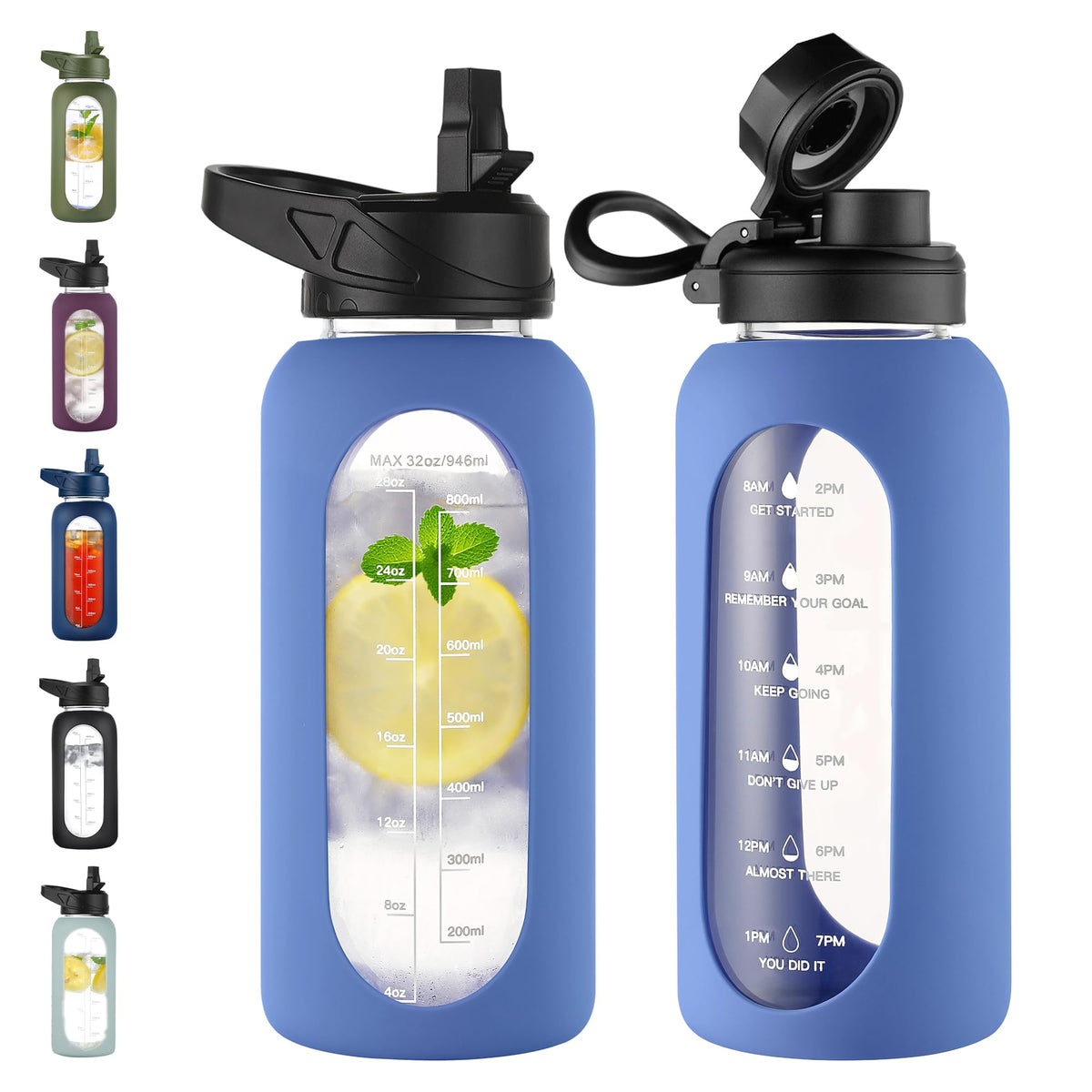 CIVAGO 64 oz Glass Water Bottle with Straw, Half Gallon Large Water Jug