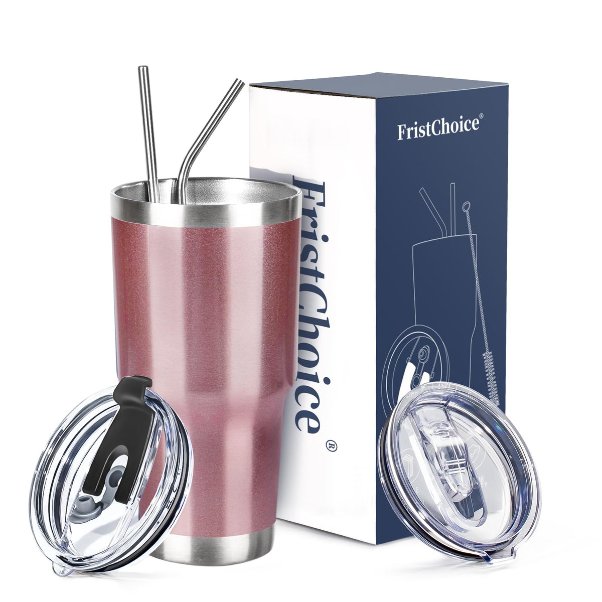 30 oz Tumbler with Lids and Straws Double Wall Insulated Tumbler Cup,Stainless Steel Leak-proof Thermal Coffee Tumbler Powder Coated Travel Mug for Cold and Hot Beverages,Silver