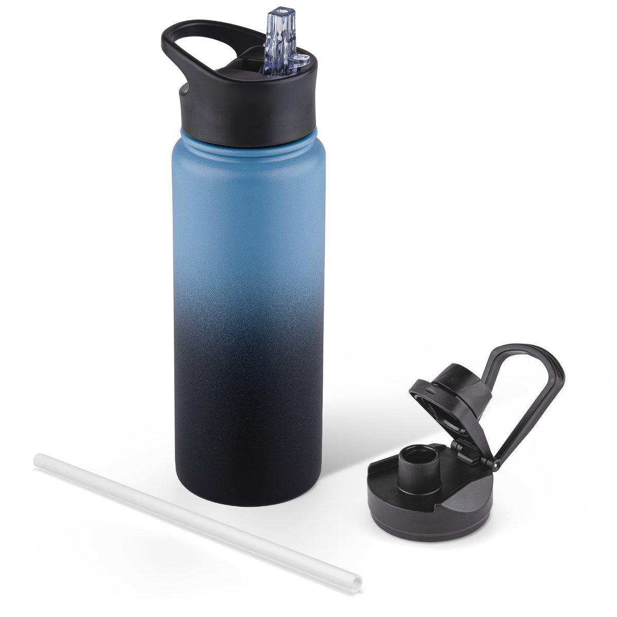 40 oz Insulated Water Bottle with Straw, Stainless Steel Sports Water Bottles with 2 Lids (Straw and Wide Mouth lid), Double Wall Vacuum, Leakproof, BPA-Free, Black