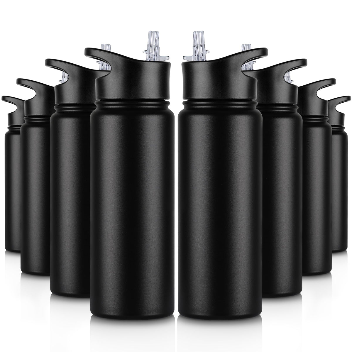 40 oz Insulated Water Bottle with Straw, Stainless Steel Sports Water Bottles with 2 Lids (Straw and Wide Mouth lid), Double Wall Vacuum, Leakproof, BPA-Free, Black