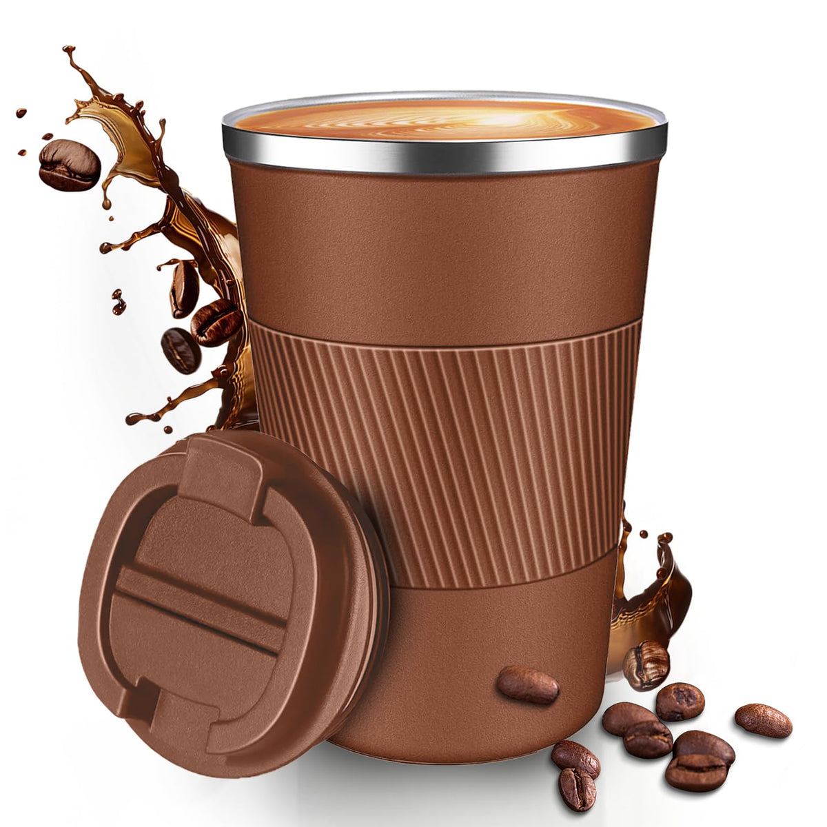 12OZ Travel Coffee Mug Insulated Coffee Cup with Spill Leak Proof Lid, Portable Stainless Steel Tumbler Reusable Hot and Cold Water Mug for Car, Daily, Camping-Black