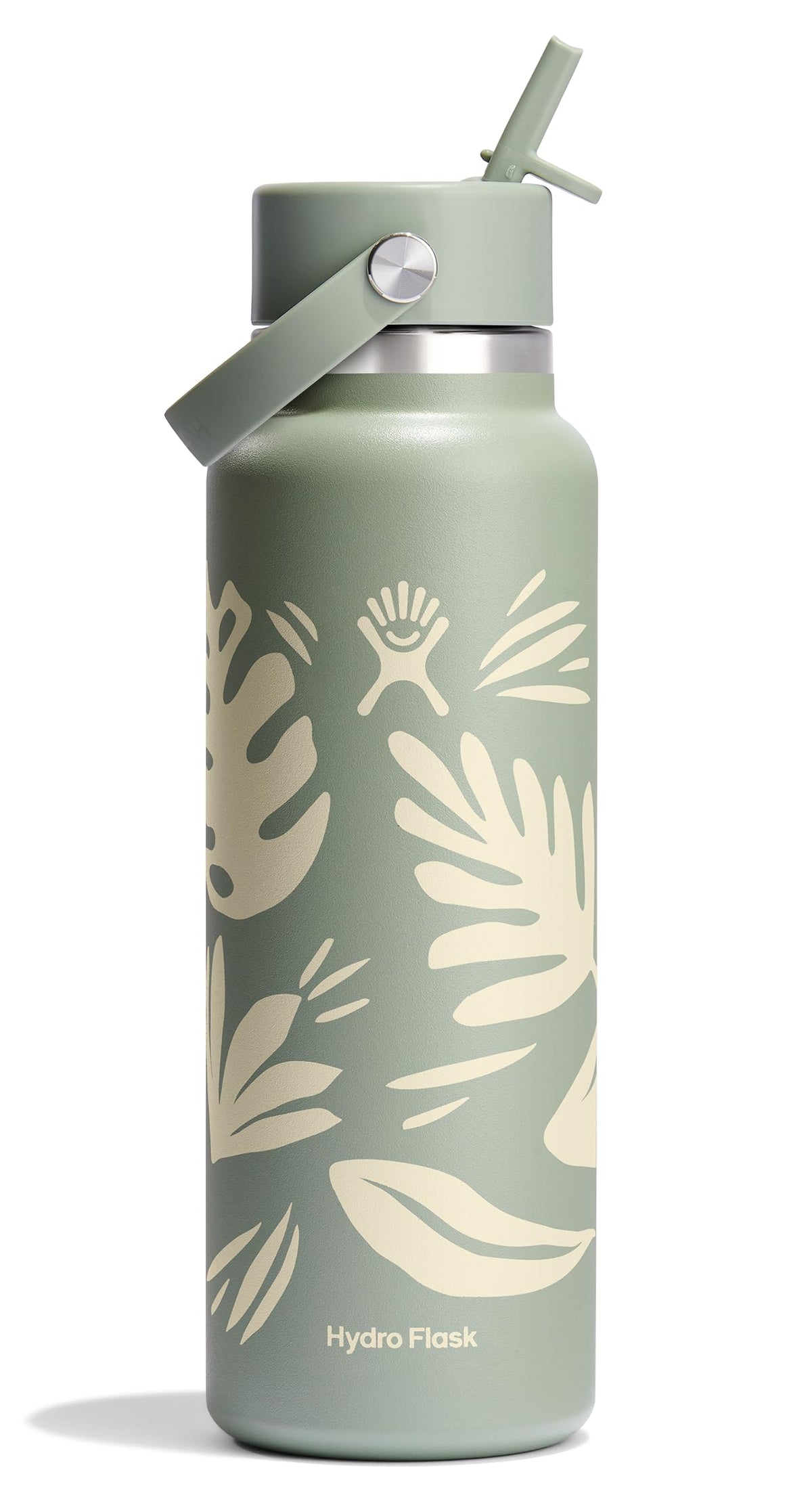Hydro Flask Water Bottle - Insulated Stainless Steel - Wide Mouth Flex Straw Lid, Non Spill, Leakproof and Refillable in 32 Oz Botanical Bliss Agave