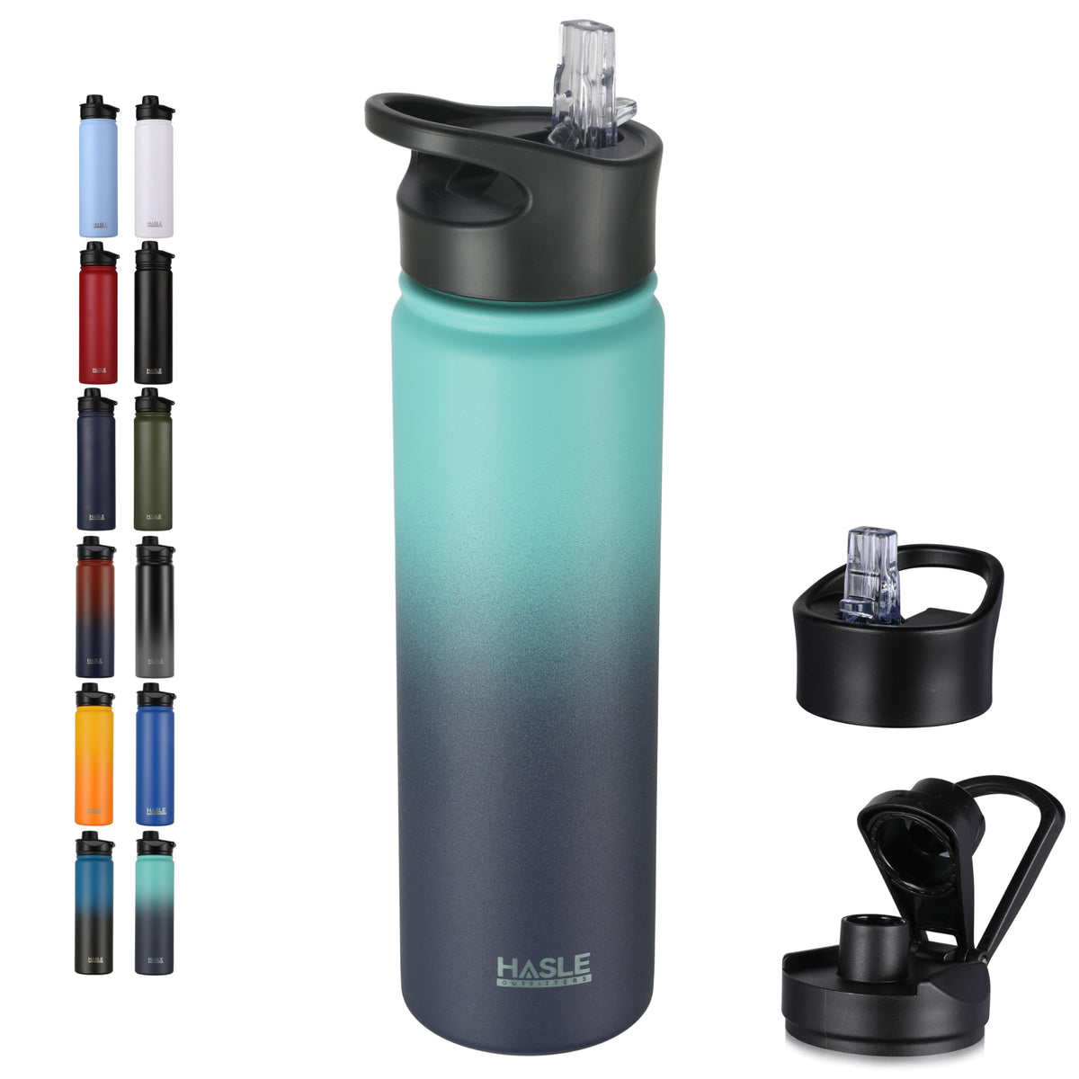 HASLE OUTFITTERS 32 oz Insulated Water Bottle Stainless Steel Double Walled Vacuum Sports Water Bottle with 2 Lids (Straw and Spout Lid) for Gym Camping Hiking(Black,1)
