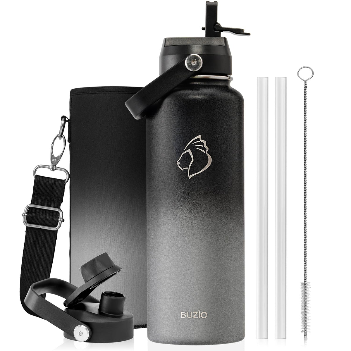 BUZIO 64 oz Insulated Stainless Steel Water Bottle with Dust-proof Lids