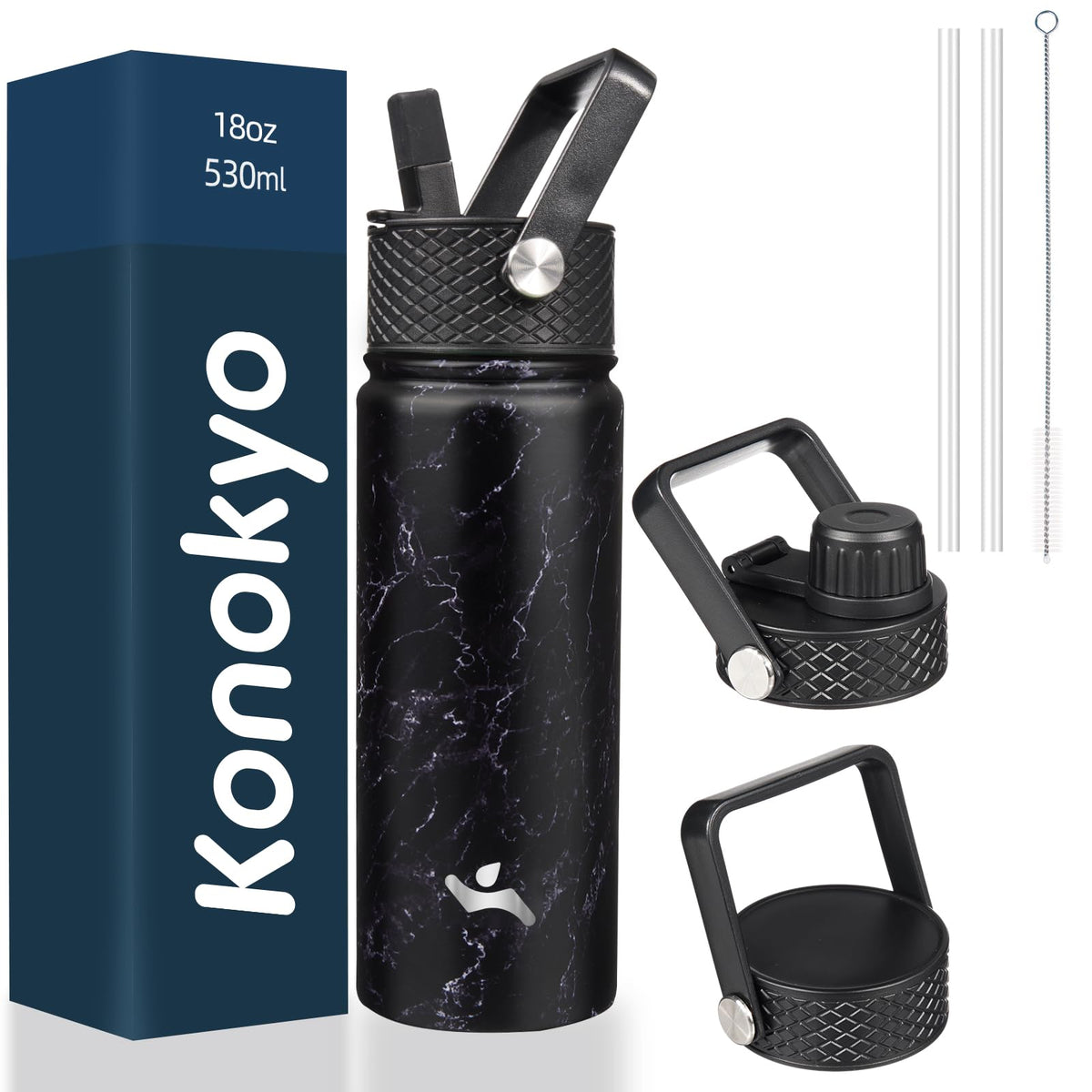 Konokyo 22 oz Insulated Stainless Steel Water Bottle with Straw Lid