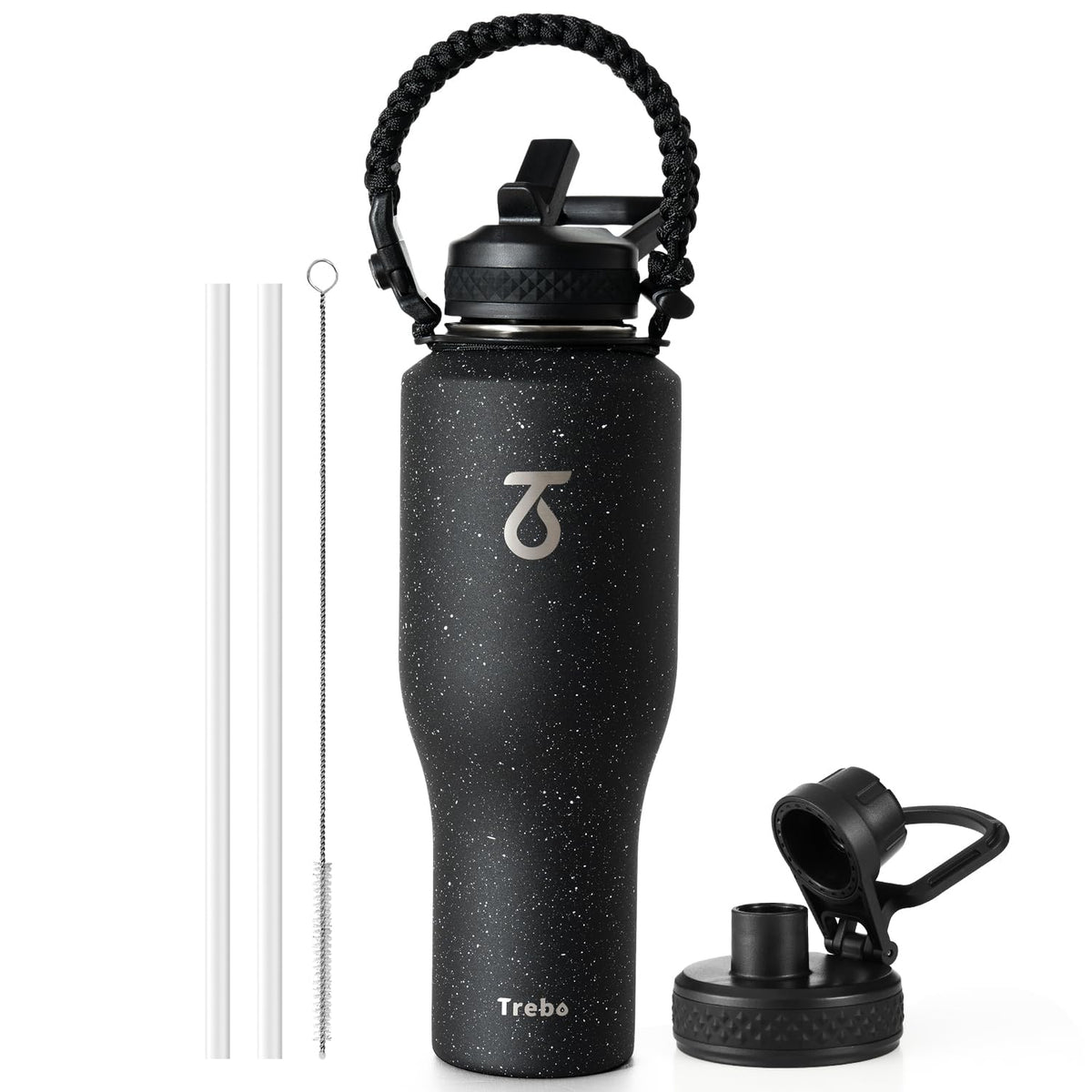 Trebo 40 oz Water Bottle Insulated Fit in Any Car Cup Holder with 2 Lids