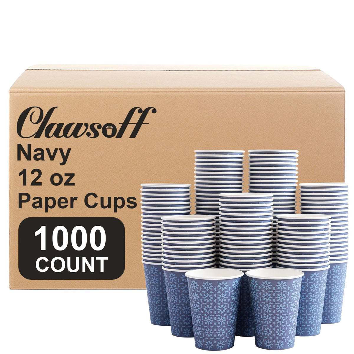 Clawsoff 300 Pack Paper Cups 8 oz Bulk Disposable Coffee Cups Navy Floral