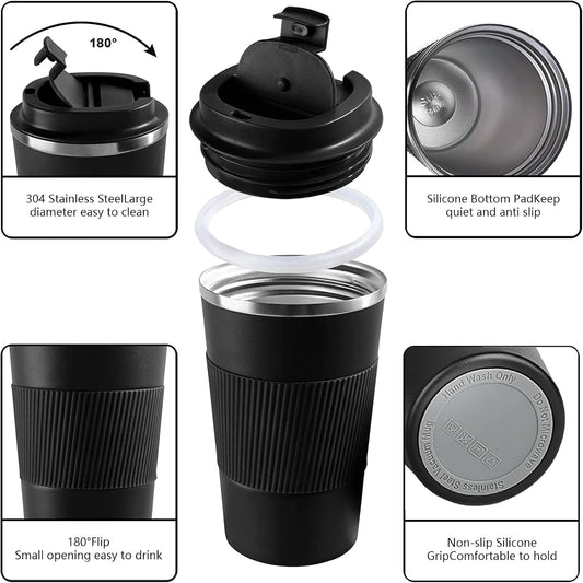 Insulated Travel Coffee Mug, Stainless Steel Coffee Cup with Leakproof Lid