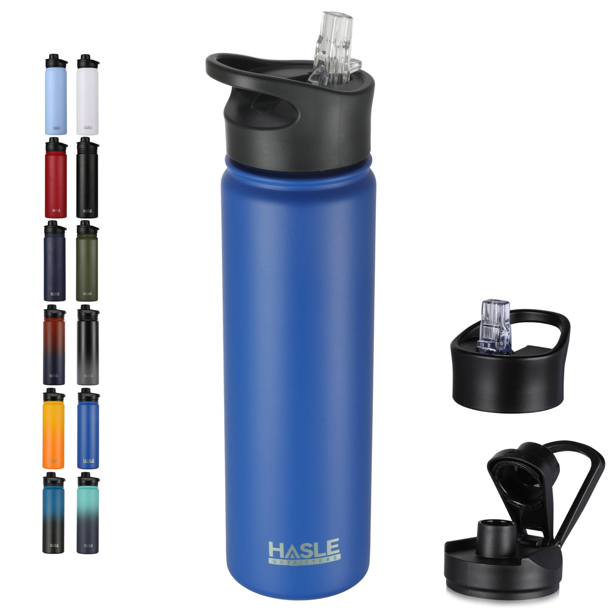 HASLE OUTFITTERS 32 oz Insulated Water Bottle Stainless Steel Double Walled Vacuum Sports Water Bottle with 2 Lids (Straw and Spout Lid) for Gym Camping Hiking(Black,1)
