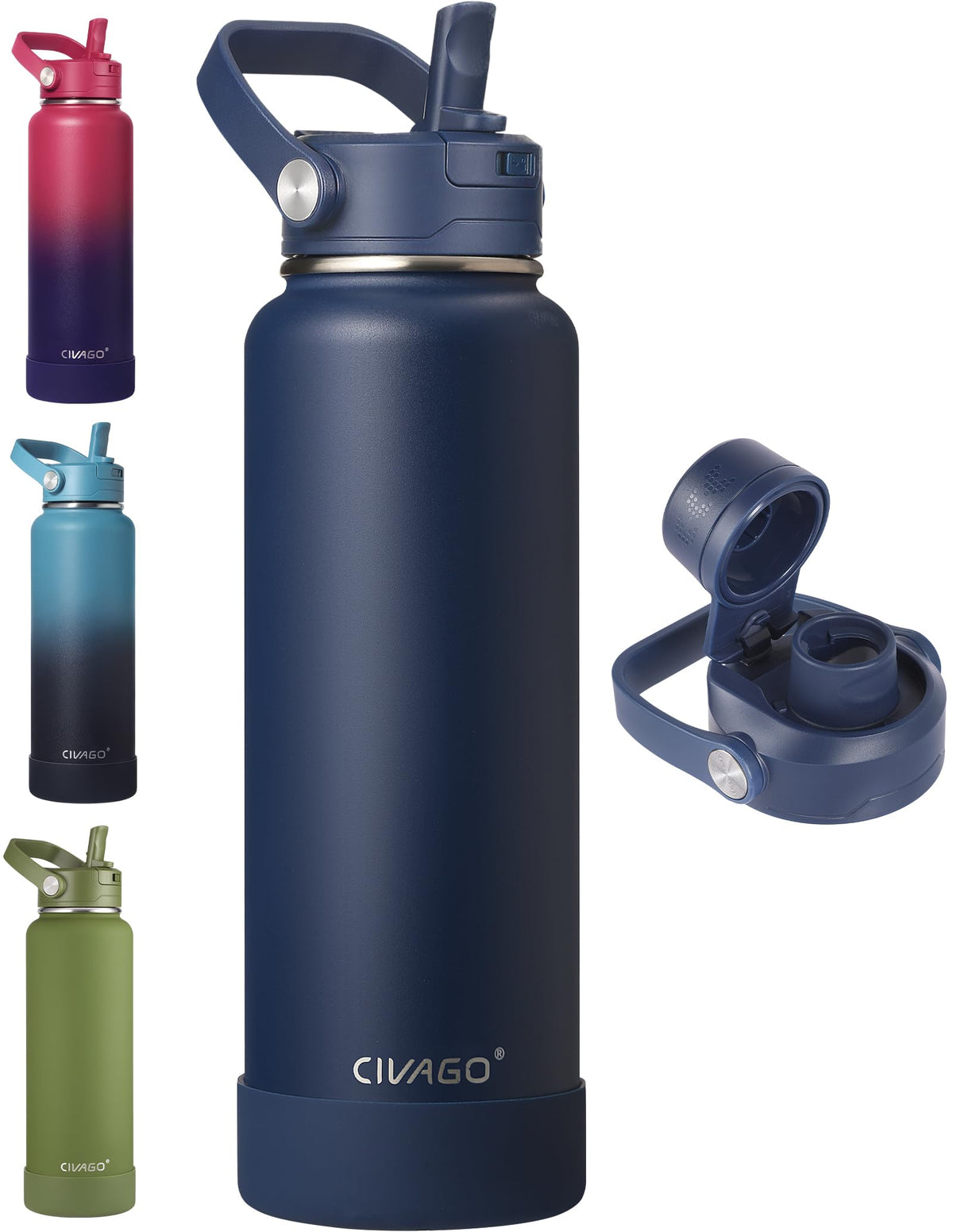 CIVAGO 24 oz Insulated Stainless Steel Water Bottle with Removable Straw