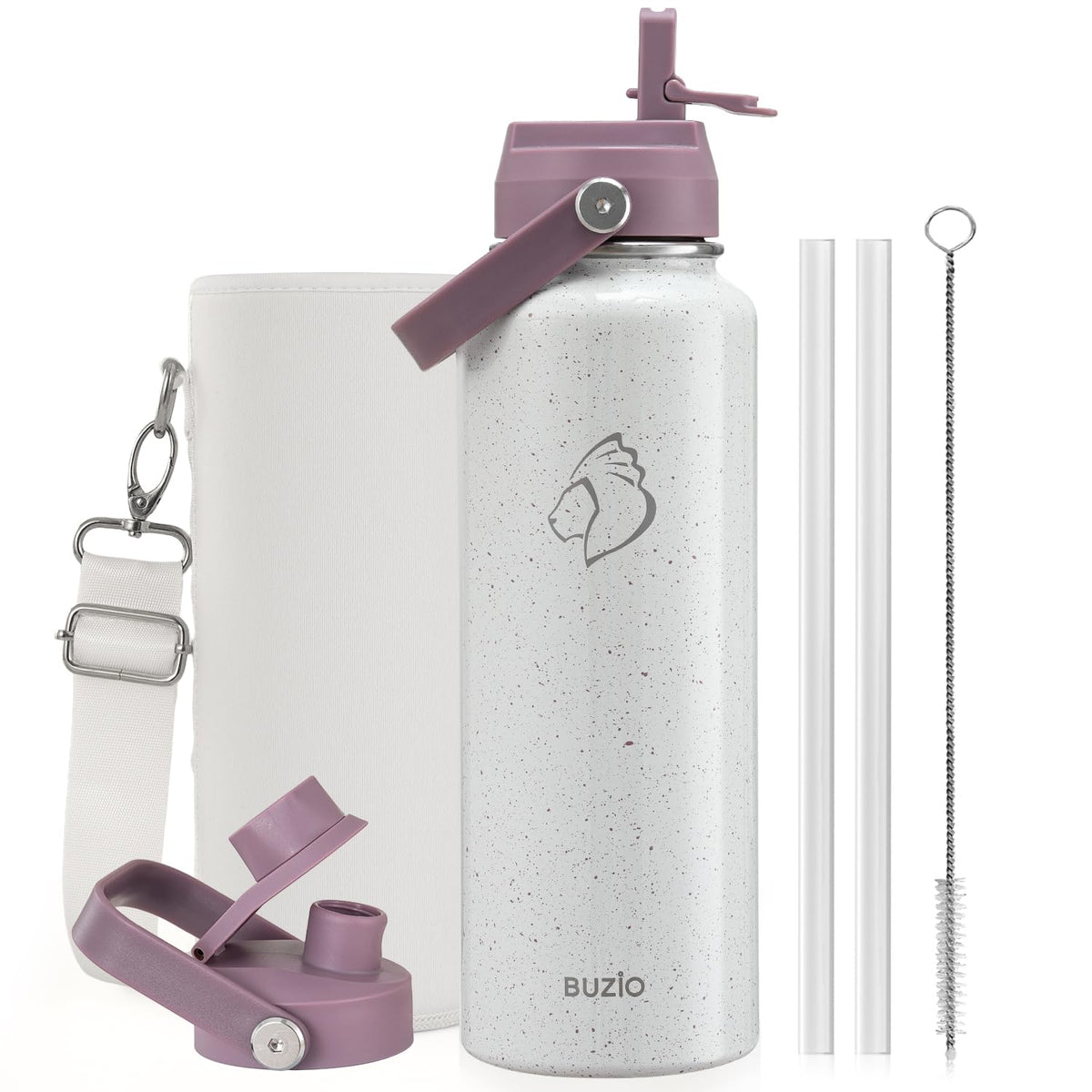 BUZIO 64 oz Insulated Stainless Steel Water Bottle with Dust-proof Lids