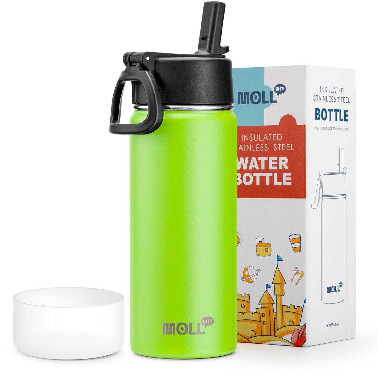 Stainless Steel Water Bottle 16 oz, Grass Green