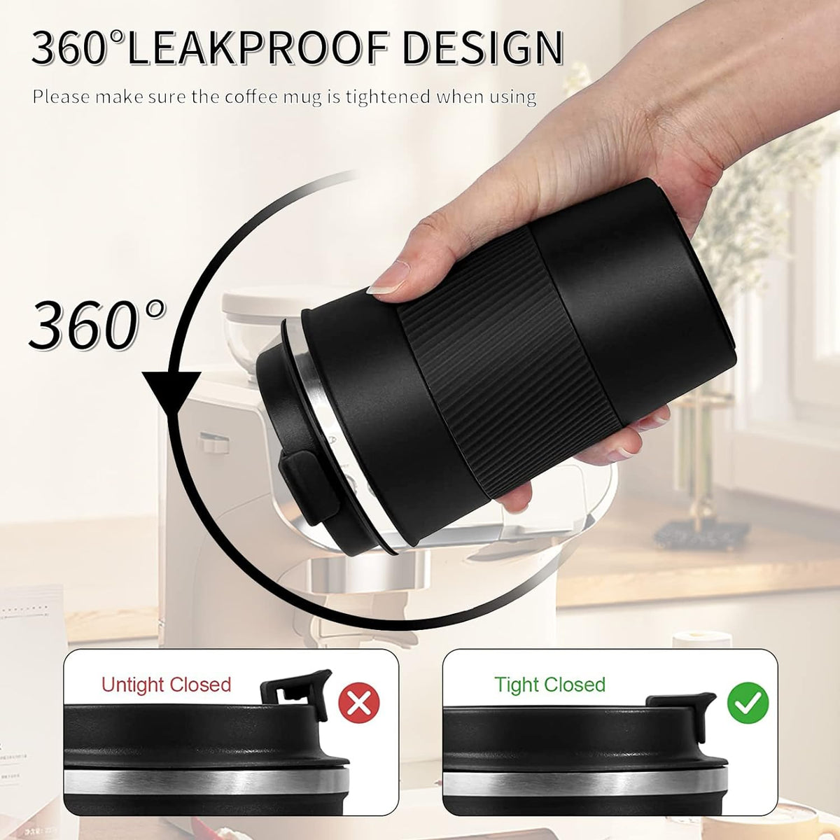 Insulated Travel Coffee Mug, Stainless Steel Coffee Cup with Leakproof Lid