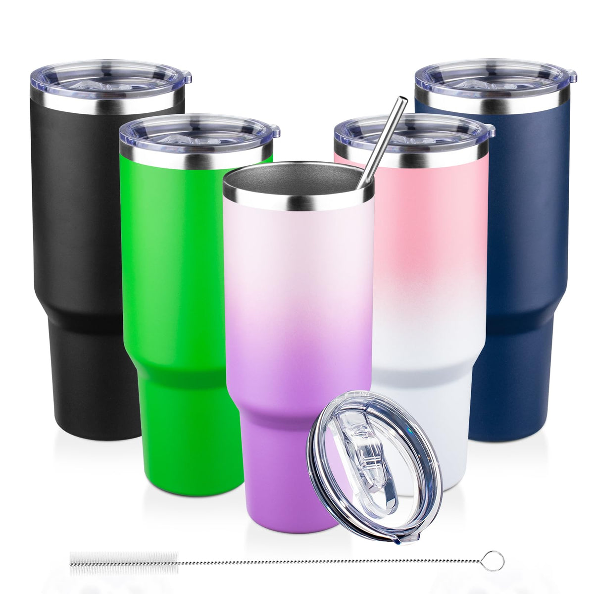 30 oz Tumbler with Lids and Straws Double Wall Insulated Tumbler Cup,Stainless Steel Leak-proof Thermal Coffee Tumbler Powder Coated Travel Mug for Cold and Hot Beverages,Silver
