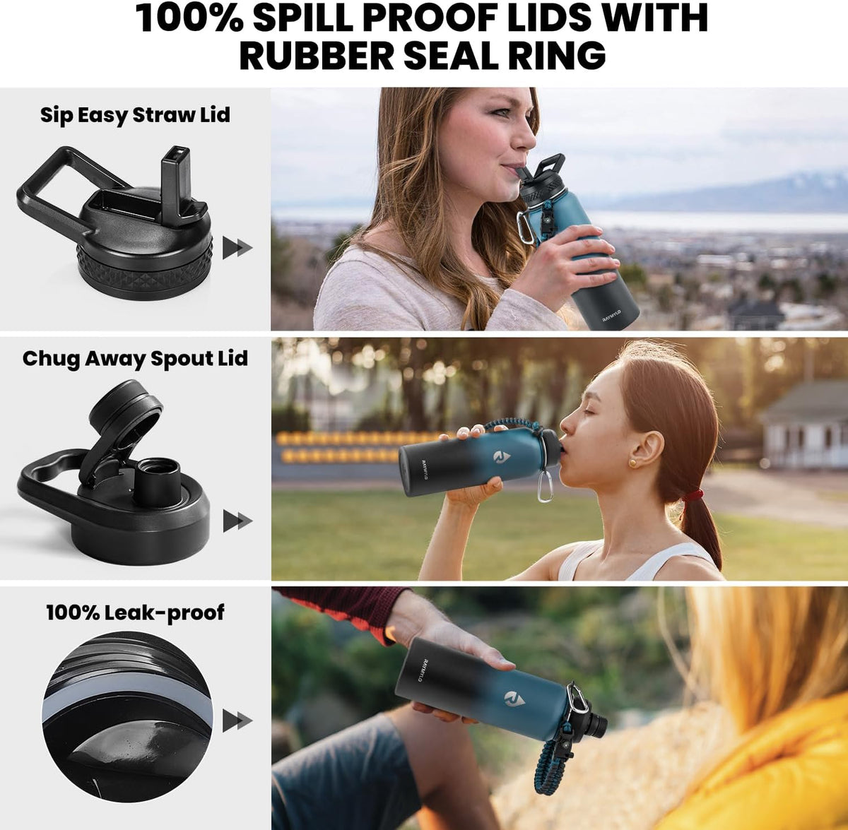 RAYMYLO Insulated Water Bottle 40 oz, Triple Wall Vacuum Stainless Steel