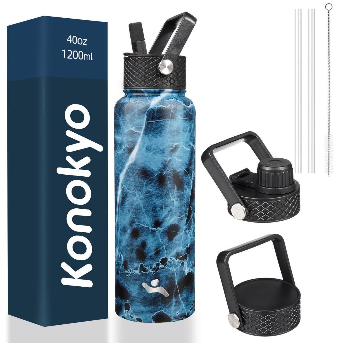 Konokyo 22 oz Insulated Stainless Steel Water Bottle with Straw Lid