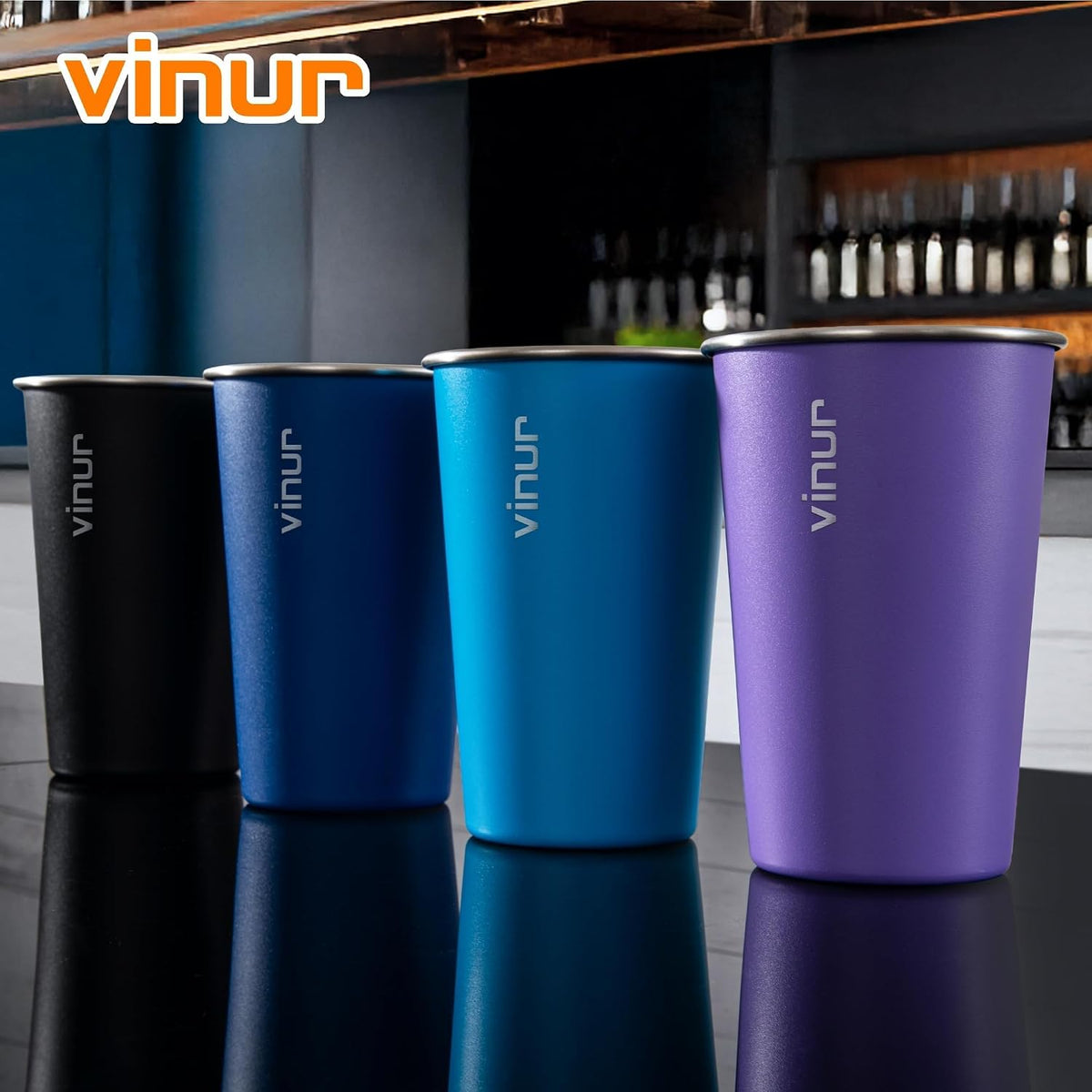 Stainless Steel Cups-16 oz Colorful Stackable Metal Drinking Glasses 8 Pcs