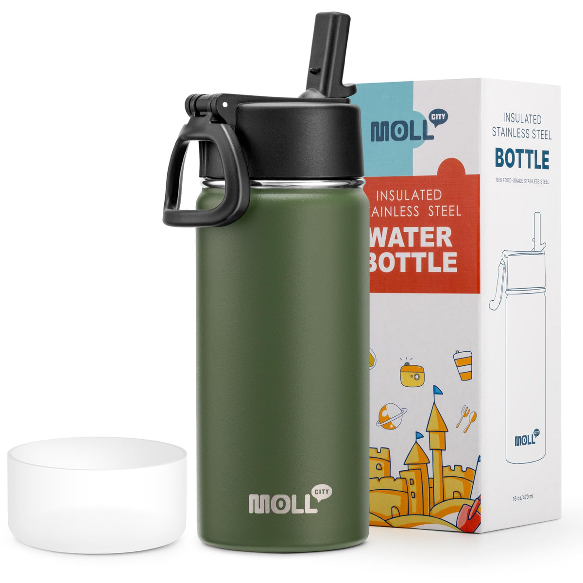 Stainless Steel Water Bottle 16 oz, Grass Green