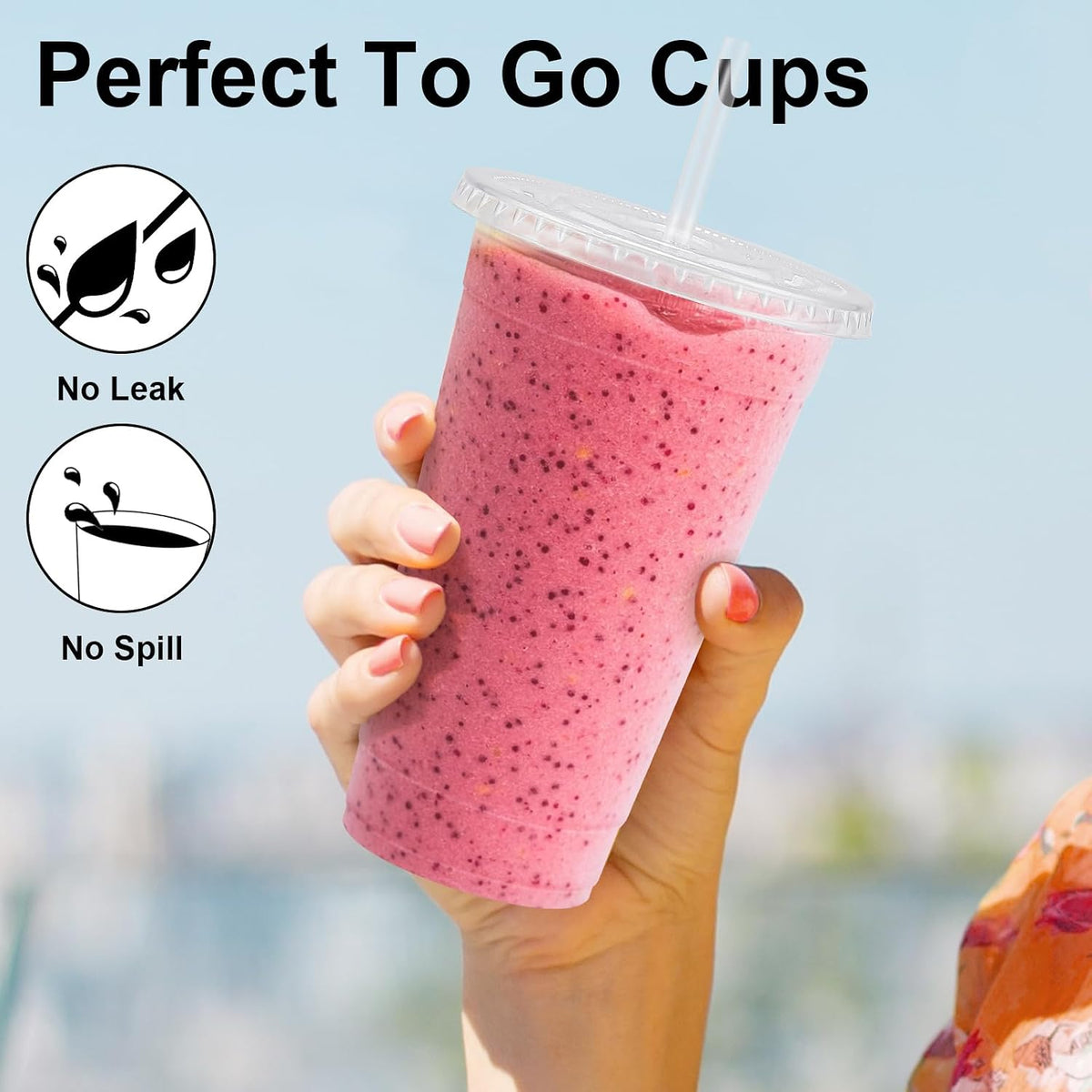 Lamosi 100 Pack 20 oz Plastic Coffee Cups with Lids, Disposable Clear Cups