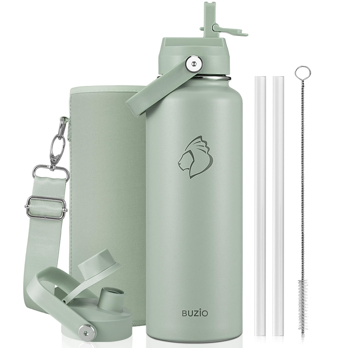 BUZIO 64 oz Insulated Stainless Steel Water Bottle with Dust-proof Lids