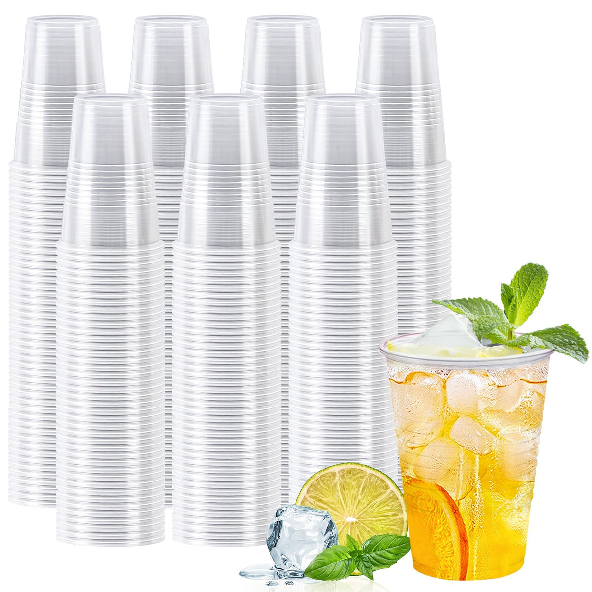 600 Pack 7 oz Plastic Cups, Rimmed Disposable Cold Cups