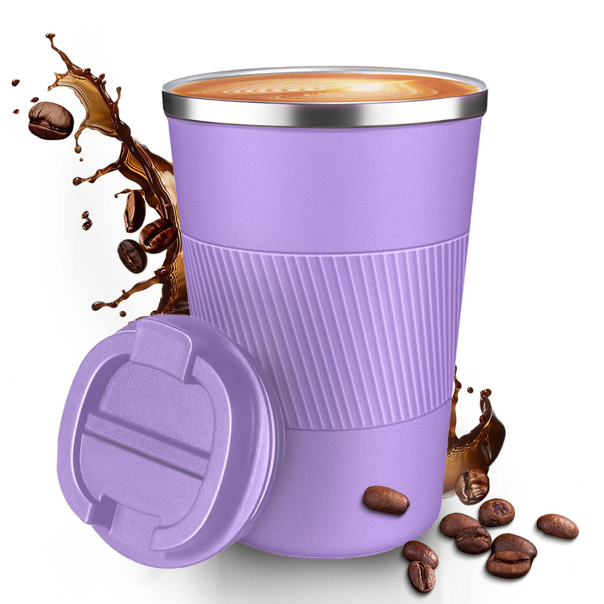 12OZ Travel Coffee Mug Insulated Coffee Cup with Spill Leak Proof Lid, Portable Stainless Steel Tumbler Reusable Hot and Cold Water Mug for Car, Daily, Camping-Black