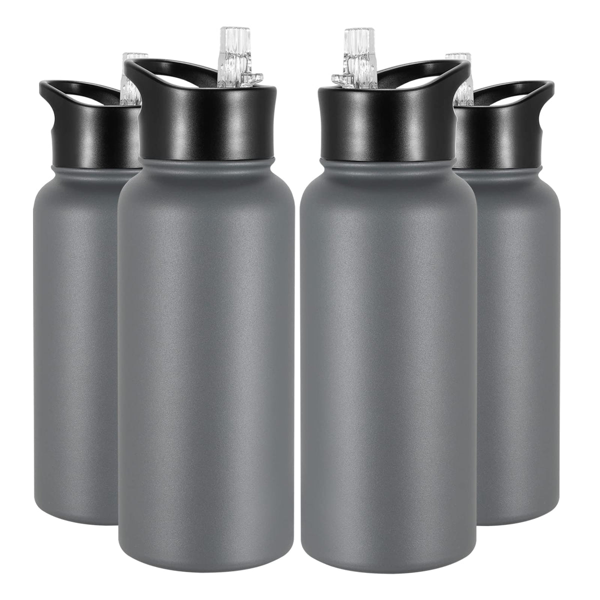 40 oz Insulated Water Bottle with Straw, Stainless Steel Sports Water Bottles with 2 Lids (Straw and Wide Mouth lid), Double Wall Vacuum, Leakproof, BPA-Free, Black