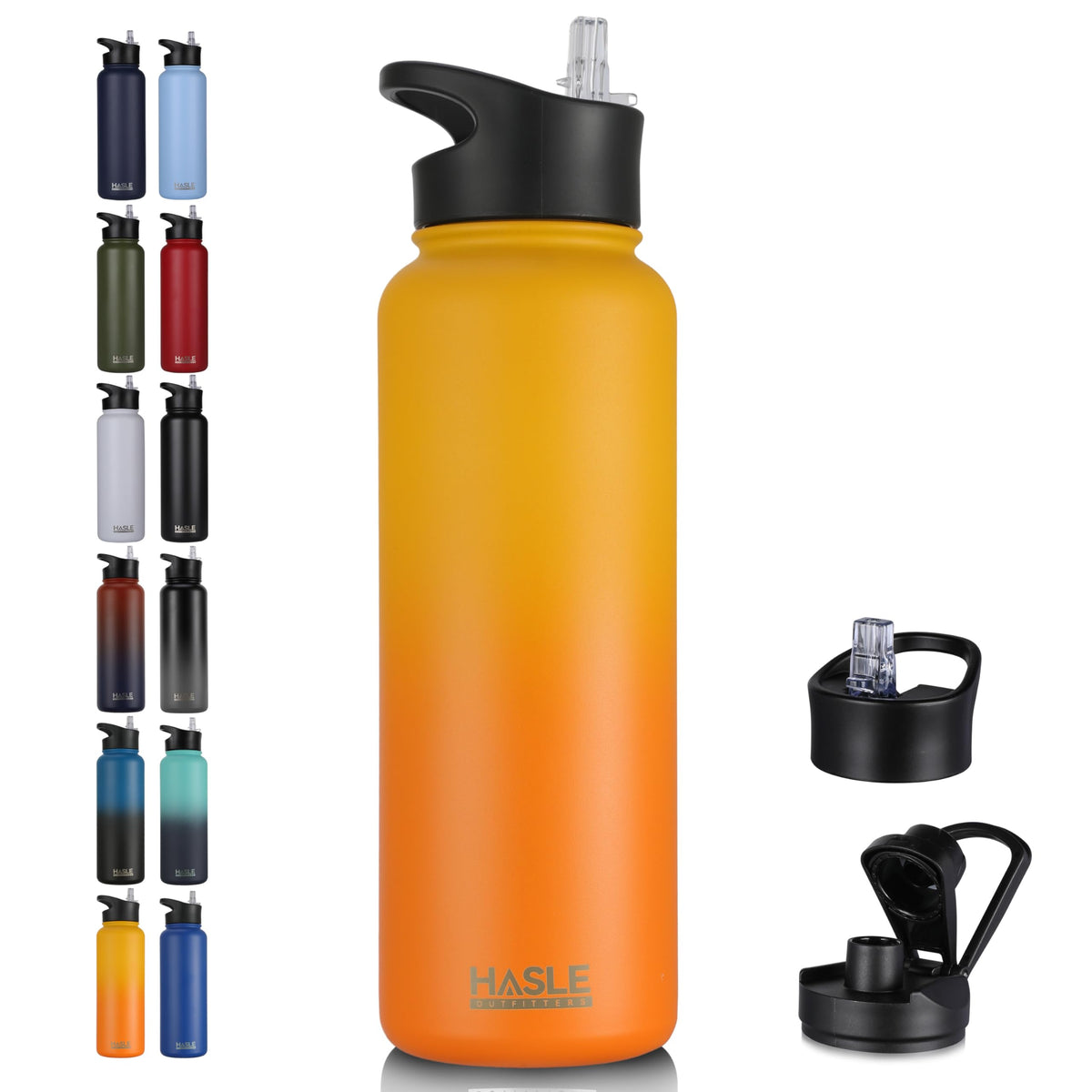 HASLE OUTFITTERS 32 oz Insulated Water Bottle Stainless Steel Double Walled Vacuum Sports Water Bottle with 2 Lids (Straw and Spout Lid) for Gym Camping Hiking(Black,1)