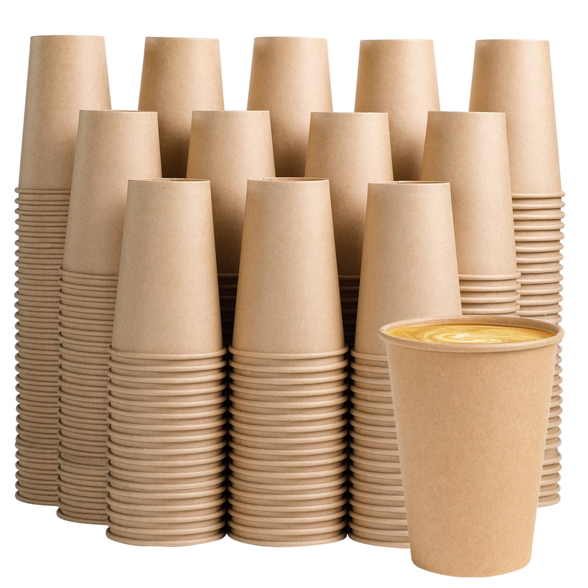 BYSNOW 200 Pack 10 oz Kraft Paper Cups, Disposable Coffee Hot Water Cups