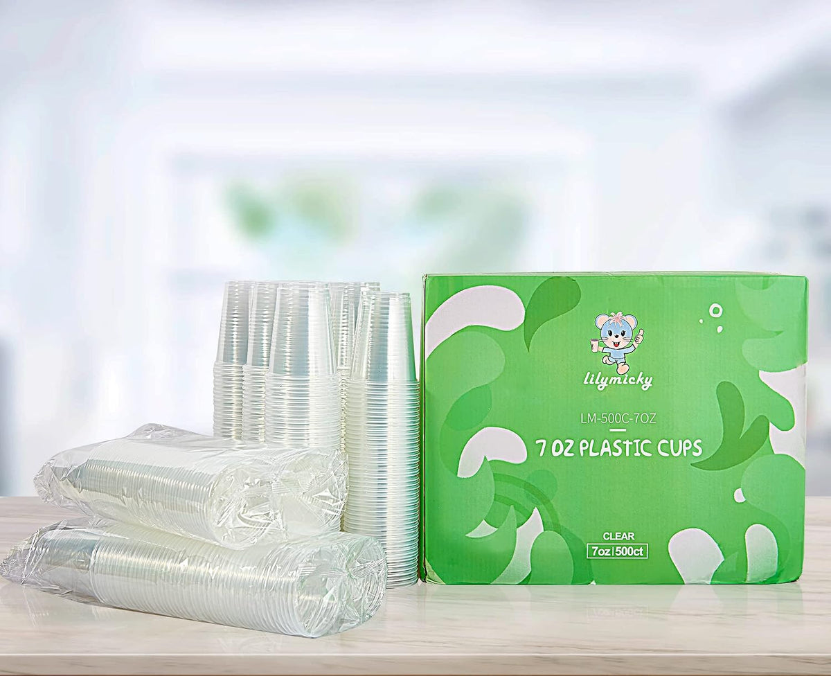 Lilymicky 500 Pack 7 oz Disposable Plastic Cups, 7 oz Clear Plastic Cups