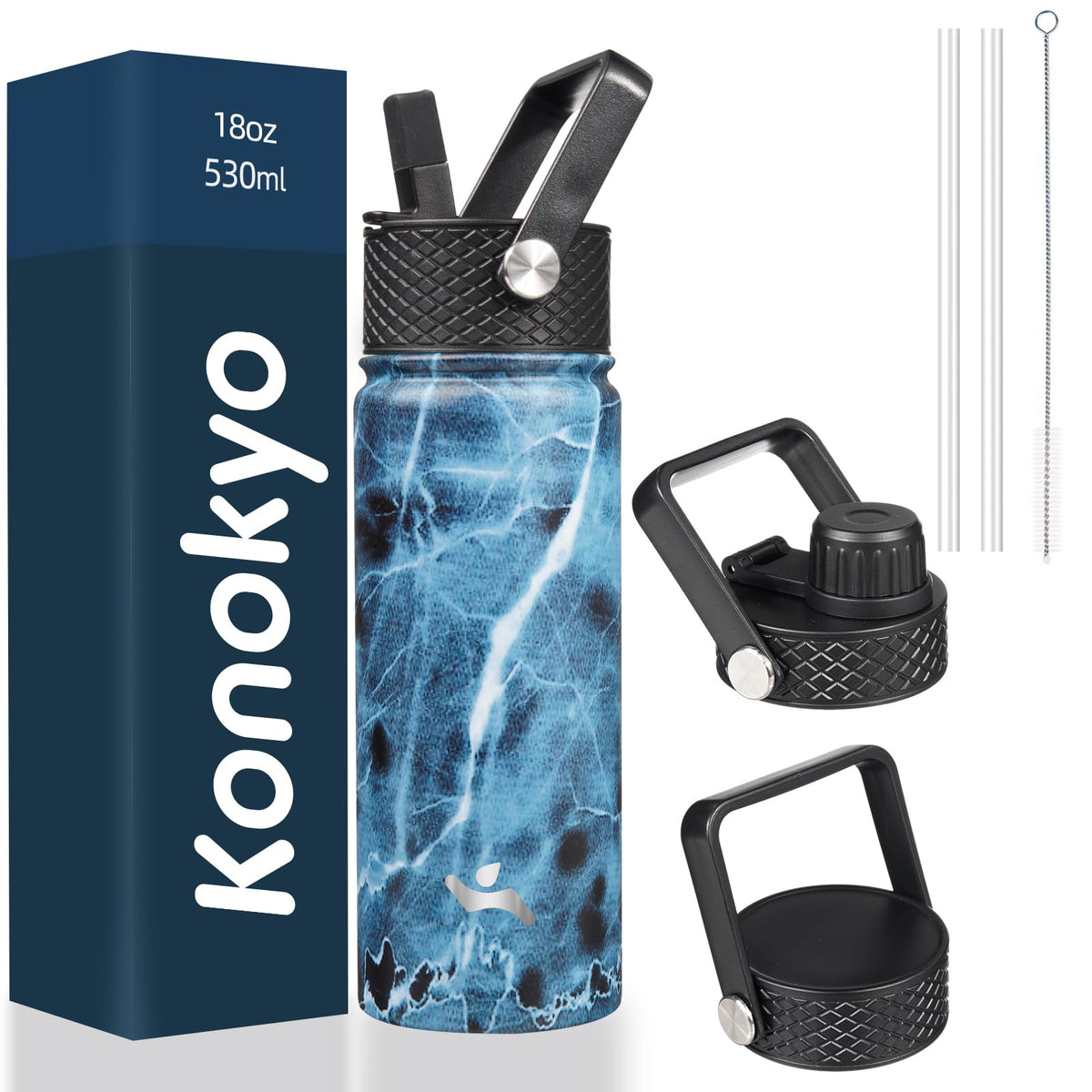 Konokyo 22 oz Insulated Stainless Steel Water Bottle with Straw Lid