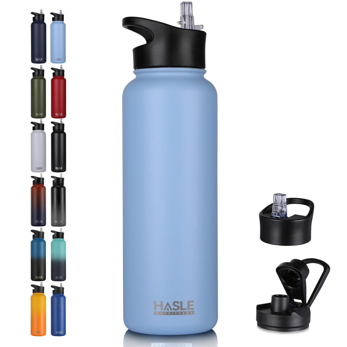 HASLE OUTFITTERS 32 oz Insulated Water Bottle Stainless Steel Double Walled Vacuum Sports Water Bottle with 2 Lids (Straw and Spout Lid) for Gym Camping Hiking(Black,1)