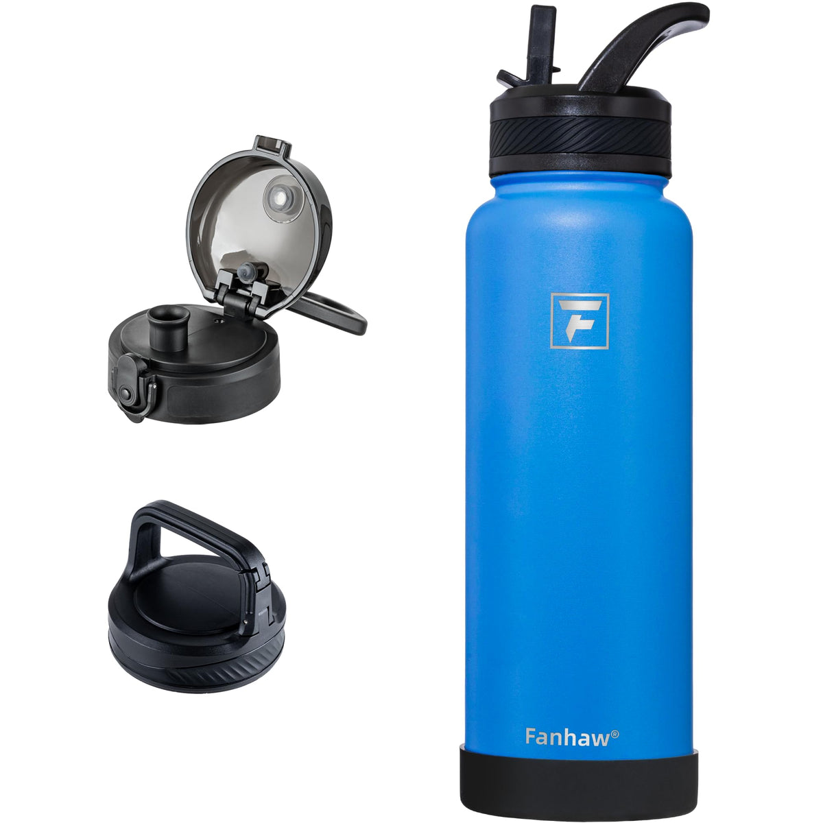 Fanhaw 32 oz Insulated Water Bottle – Portable Stainless Steel Flask with 3 Lids (Straw, Chug, Carabiner) | Leakproof, for Gym, Hiking, Work, Travel & Everyday Use (Black)