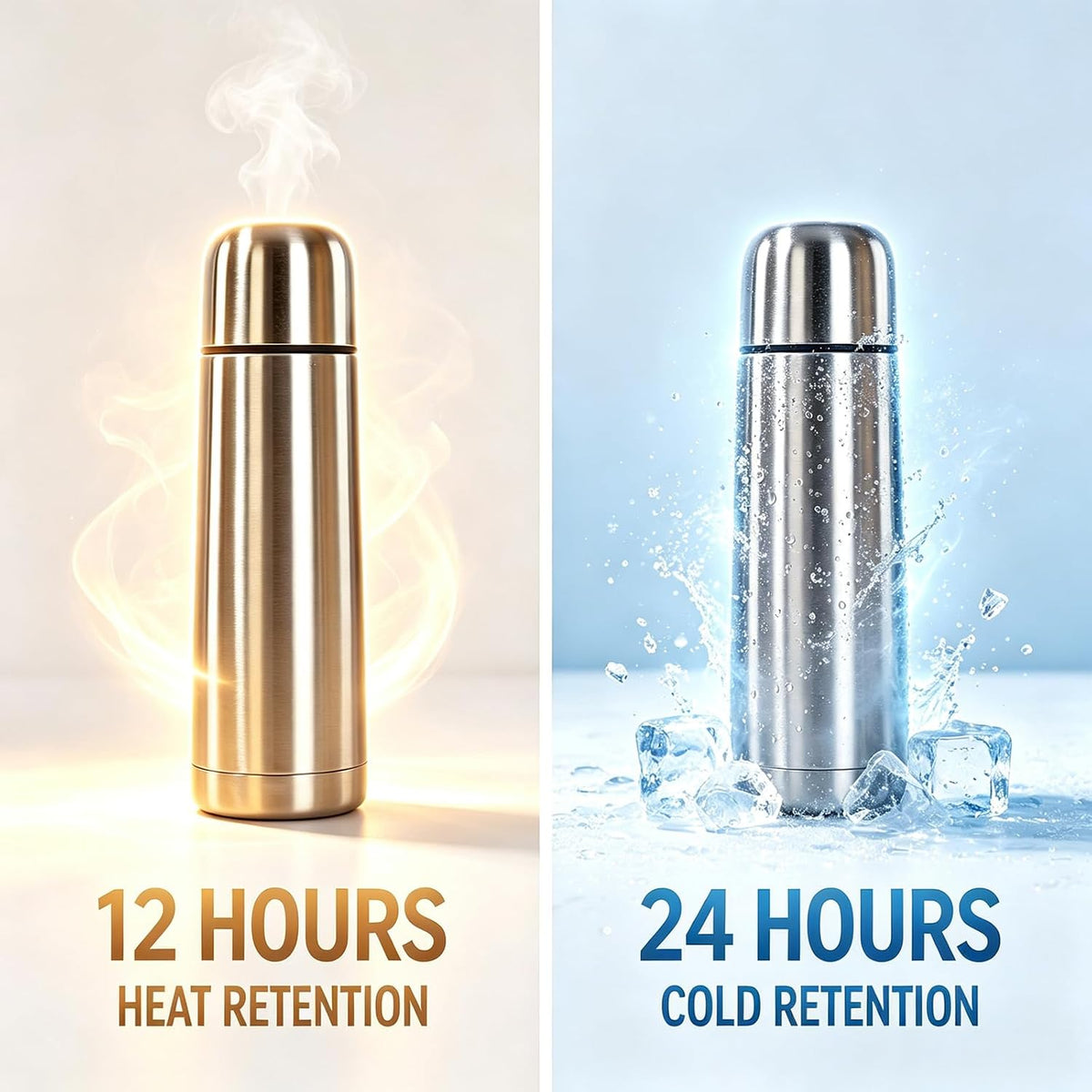 Stainless Steel Thermal Bottle with Cup Vacuum Insulated Bottle for Hot and Cold Drinks Coffee Cup Travel Mug Vacuum Flask for Tea 17Oz/500Ml(Silver)
