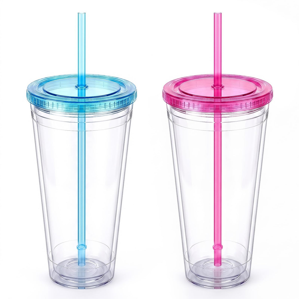 Zukro Clear Double Wall Plastic Tumbler with Lid and Straw 32 oz, 2 Pack