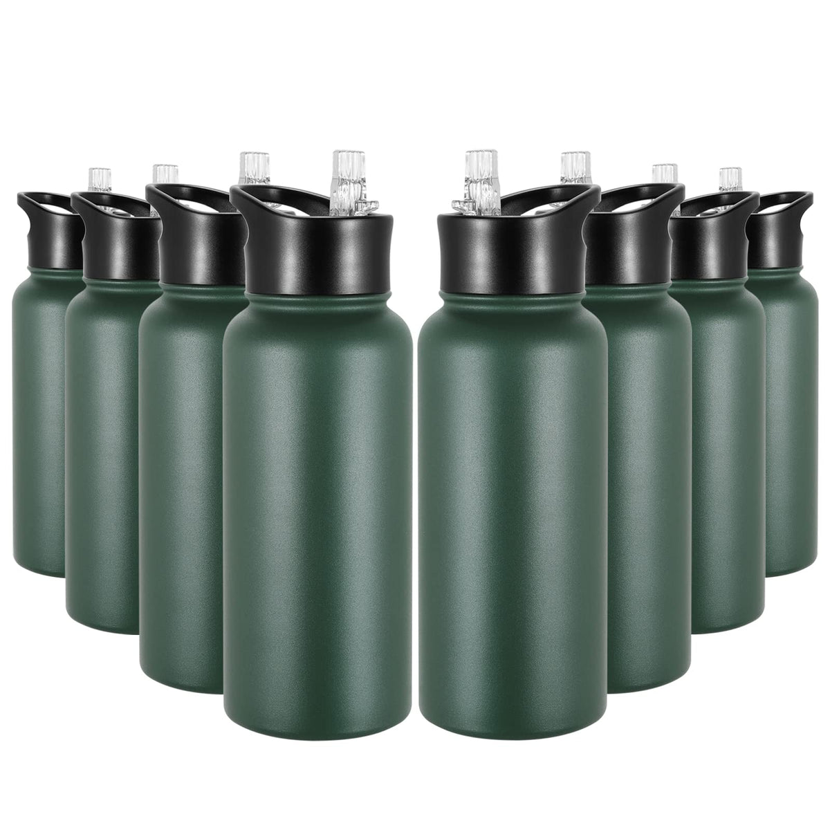40 oz Insulated Water Bottle with Straw, Stainless Steel Sports Water Bottles with 2 Lids (Straw and Wide Mouth lid), Double Wall Vacuum, Leakproof, BPA-Free, Black