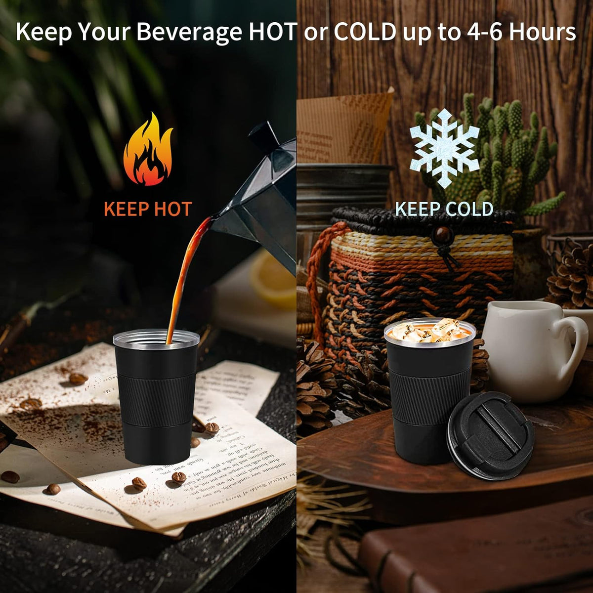 Insulated Travel Coffee Mug, Stainless Steel Coffee Cup with Leakproof Lid