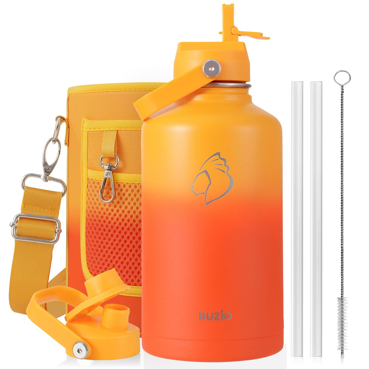 BUZIO 64 oz Insulated Stainless Steel Water Bottle with Dust-proof Lids
