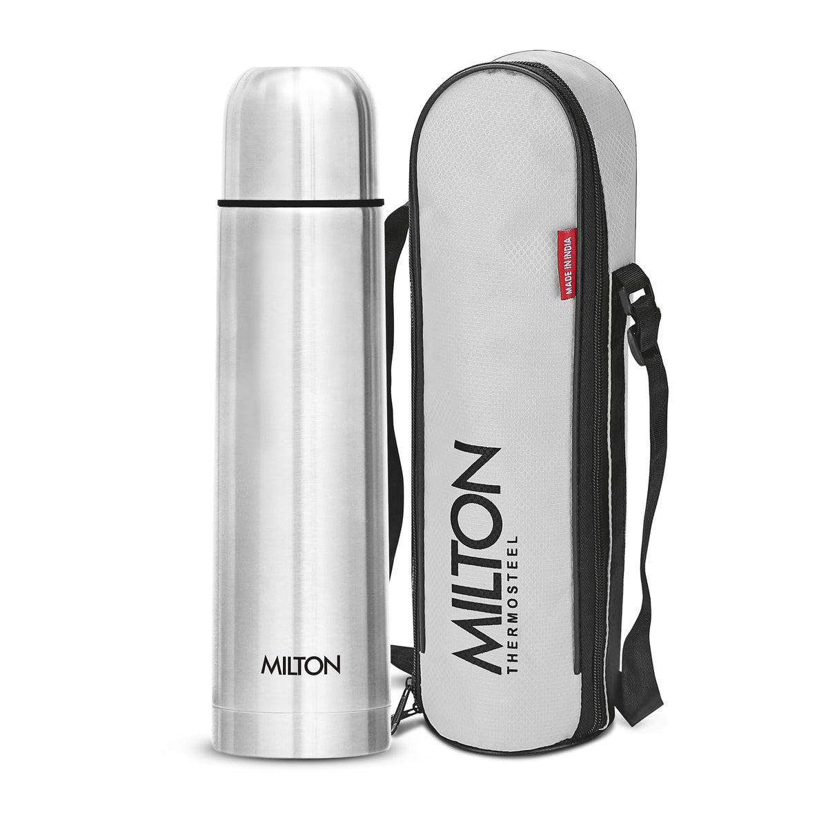 Milton Flask 34 oz Insulated Water Bottle with Cover, Flip Lid, Thermosteel