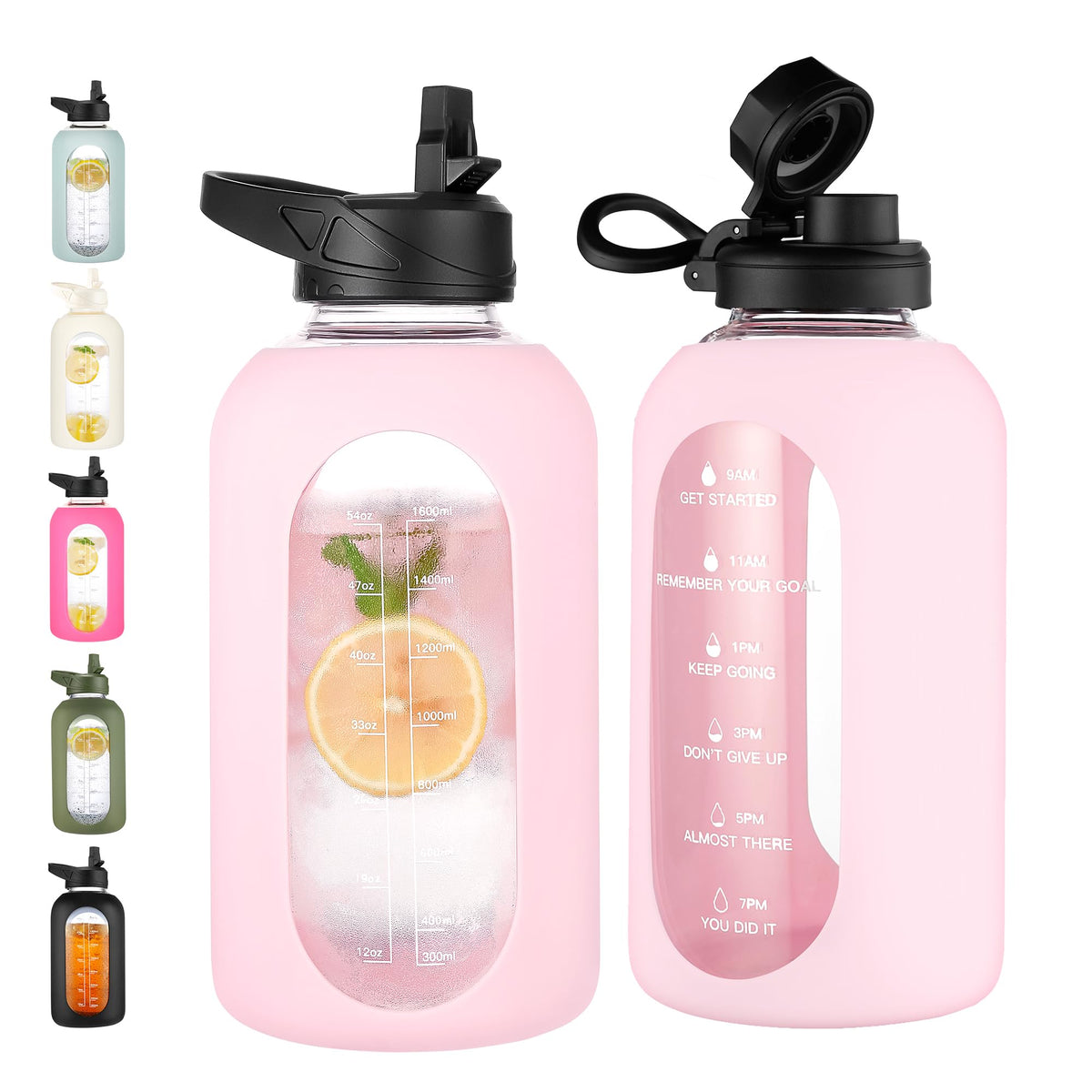 CIVAGO 64 oz Glass Water Bottle with Straw, Half Gallon Large Water Jug
