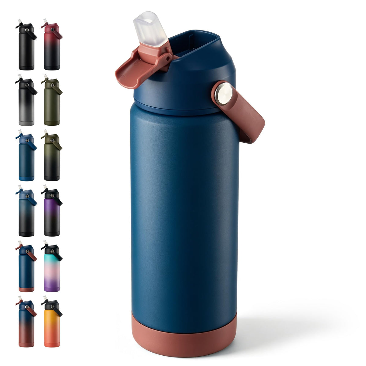 Fijinhom 24oz Insulated Stainless Steel Water Bottle, Wide Mouth Double Wall Vacuum, Silicone Straw, Sweat & Leak Proof, BPA Free Insulated Water Flask for Travel, Keep Cold 24h Hot 12h, Black