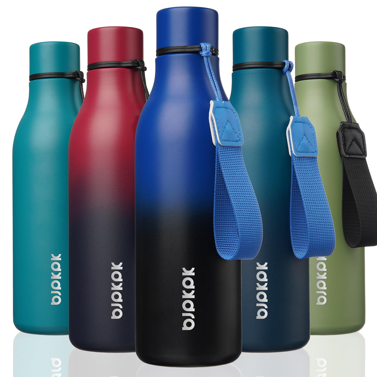 BJPKPK 18oz Insulated Water Bottle, Stainless Steel Bottle with Carry Strap