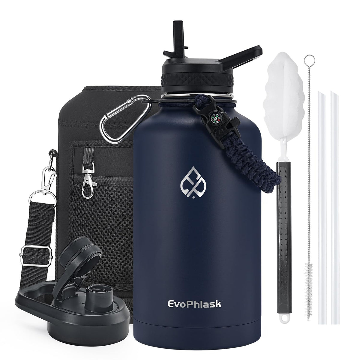 64 oz Insulated Water Bottle with Carrier Bag, Indigo Black