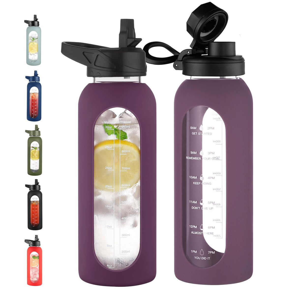CIVAGO 64 oz Glass Water Bottle with Straw, Half Gallon Large Water Jug