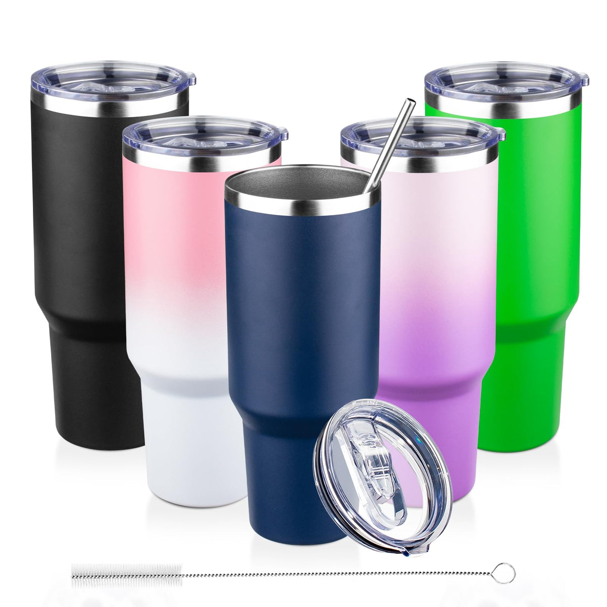30 oz Tumbler with Lids and Straws Double Wall Insulated Tumbler Cup,Stainless Steel Leak-proof Thermal Coffee Tumbler Powder Coated Travel Mug for Cold and Hot Beverages,Silver