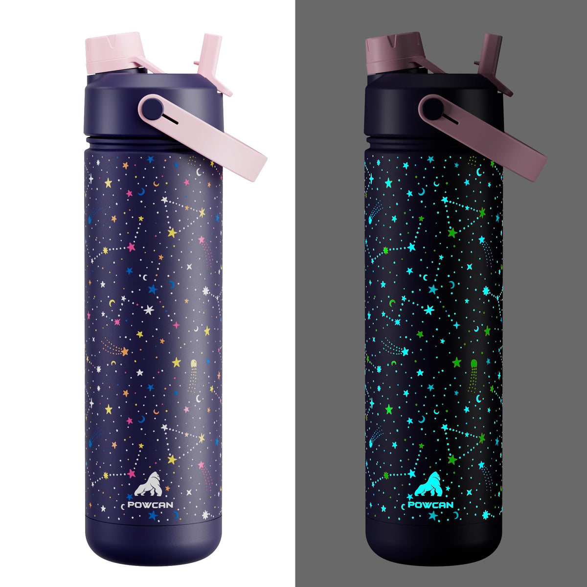 POWCAN 26 oz Insulated Water Bottle with 2-in-1 Straw and Spout Lid, Keep Cold 24H, Leak-Proof, Fits in Car Cup Holder, Stainless Steel Water Bottle for Sports, Travel, and School (Cotton Candy)
