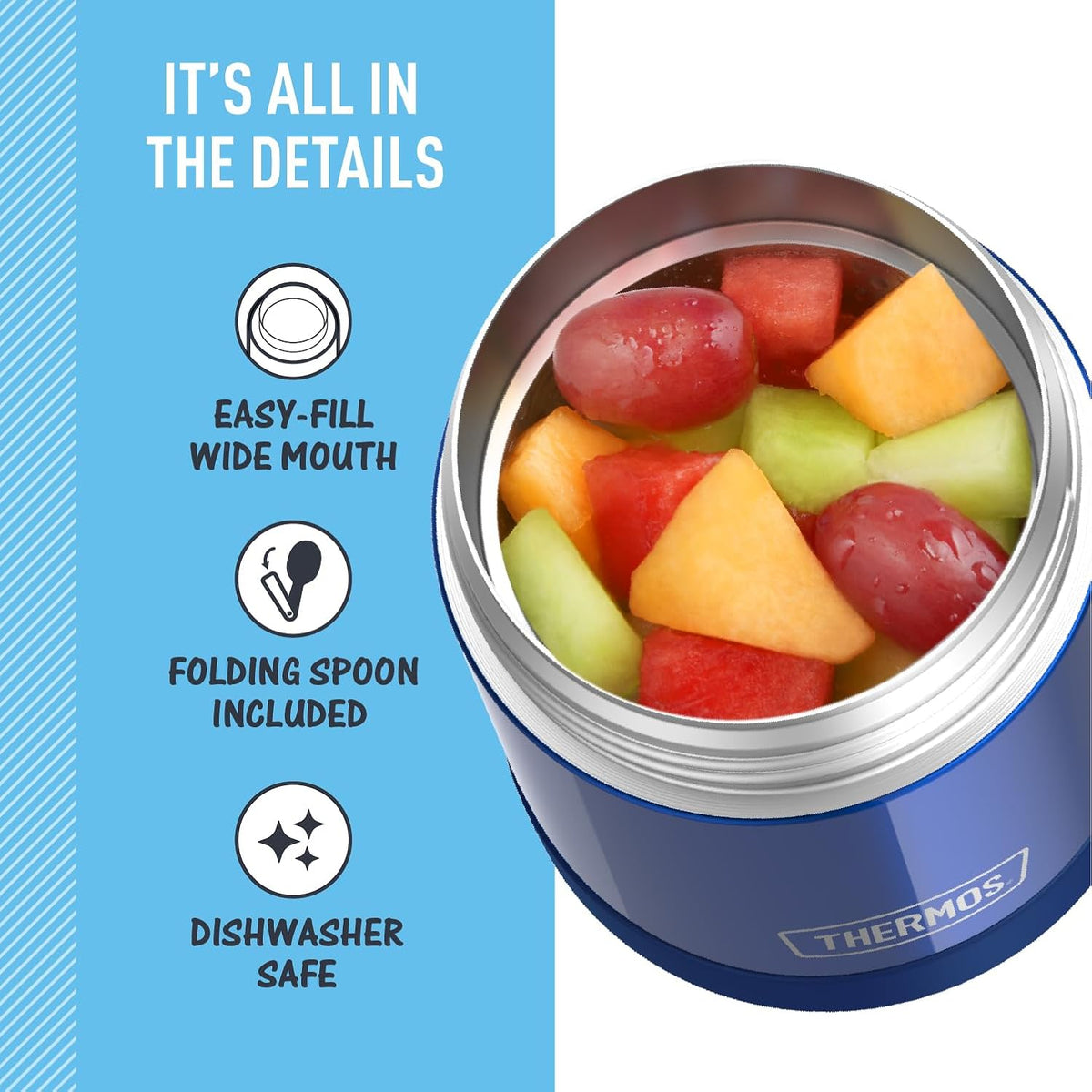 THERMOS FUNTAINER Kids Food Jar with Spoon, 10oz, Navy