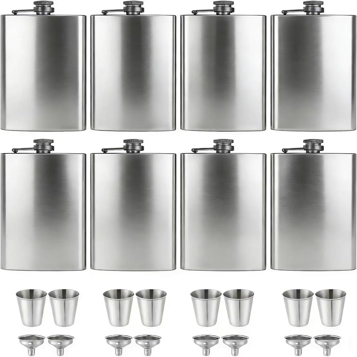 ROMORC 2 Pack Hip Flasks for Liquor Matte Black 8 Oz Stainless Steel Leak-proof Thin Flasks with 2pcs Funnels and Cups for Wedding Party, Groomsman, Bridesmaid, Gift (Black)